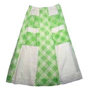 Vtg 70s Chessa Davis Maxi Skirt Green Plaid Polka Dot Patchwork Boho Cottagecore